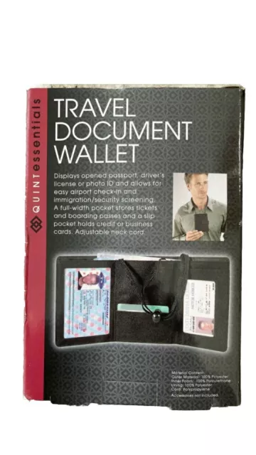 💥NIB Quint Essentials TriFold Travel Document Passport ID Wallet w/strap Black