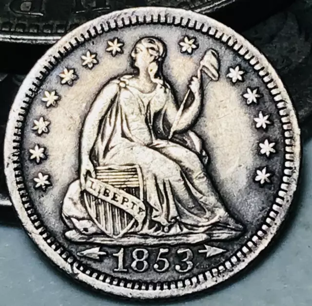 1853 Seated Liberty Half Dime 5C Arrows Choice 90% Silver US Coin CC21606