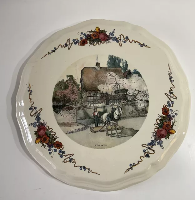 SUPERBE dessous de plat en FAIENCE DE SARREGUEMINES DECOR OBERNAI PAR HENRI LOUX