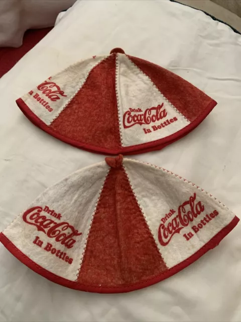 Two Vintage 1950's  Drink COCA-COLA In Bottles Felt Hat Cap Bennie