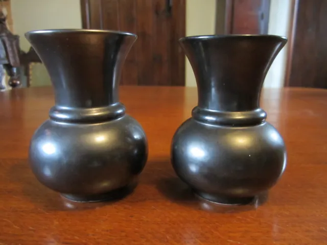 Pair Vintage Prinknash Pottery Vase Gun Metal Grey 11Cm