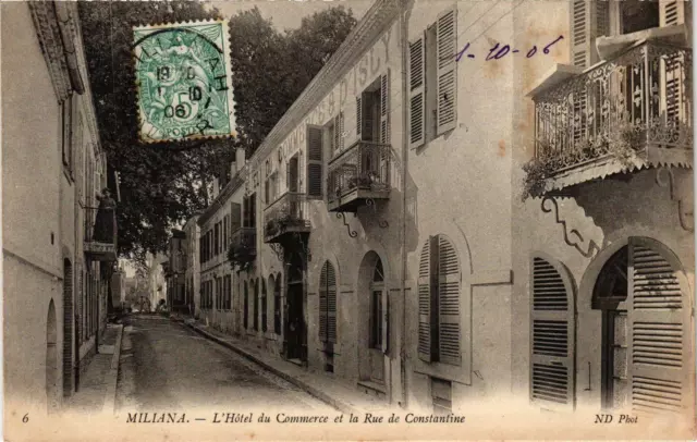 CPA AK ALGERIA MILIANA - Hotel du Commerce et la Rue de CONSTANTINE (794859)