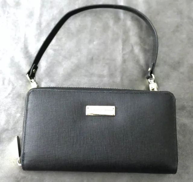 SAMANTHA BROWN Leather Wallet Wristlet Black Textured RFID Wraparound Zipper