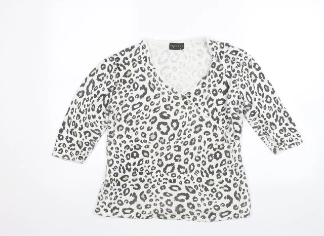 Alex & Co Damenbluse weiß Tiermotiv Viskose Basic Größe 14 V-Ausschnitt