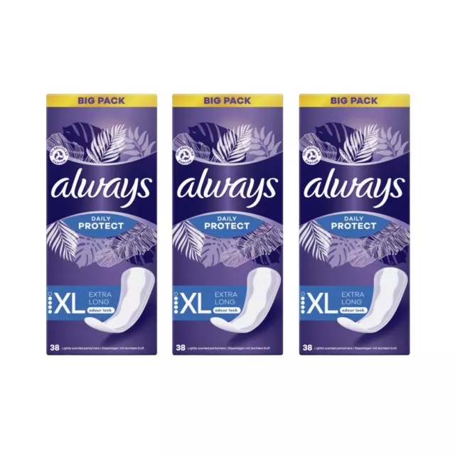 114 Pads Always Daily Protect XL Extra Long Odour Lock (3 Pack x 38)