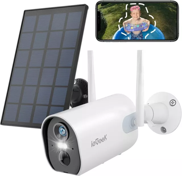 ieGeek Outdoor 2K Wireless Solar Security Camera WiFi Home Battery CCTV System