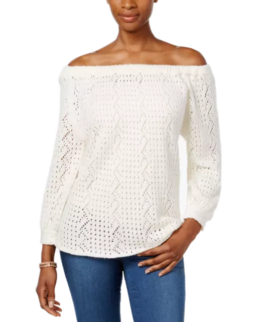 Style & Co Women's Off-The-Shoulder Open-Knit Sweater (XX-Large, Warm Ivory)