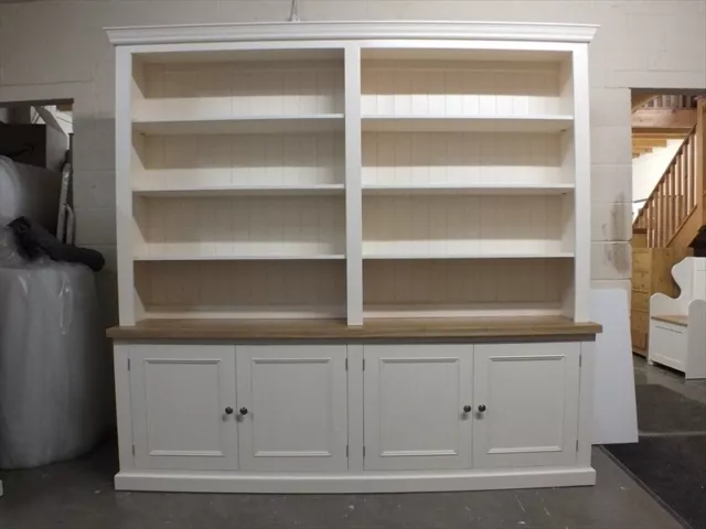 Rutland Painted 4 Door Open Top Library Unit Oak Top- F&B White Tie- Hand-Made-