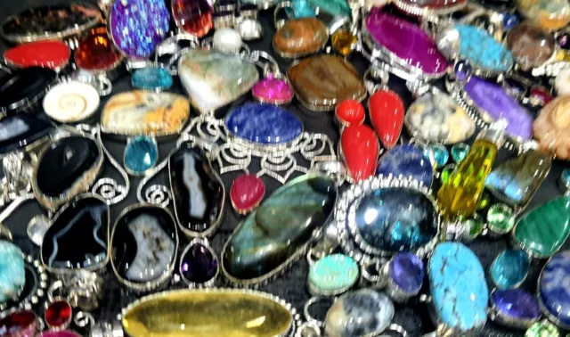 Multi Cabochon Gemstone Pendants Lots 925 Sterling Silver Wholesale Jewelry