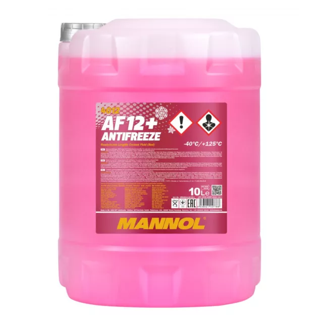 10L MANNOL Antifreeze Coolant Fluid AF12+ Red Ready To Use Mixed Long Life -40