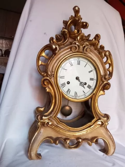 orologio da tavolo in legno e oro foglio antico