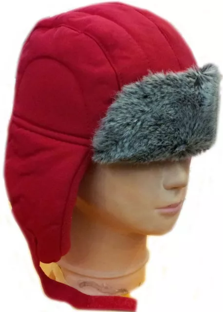 Toddler FAUX FUR TRAPPER WINTER AVIATOR HAT Baby One Size Classic Red Chin Strap