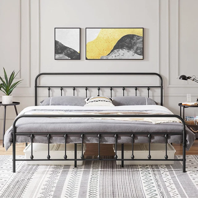 Classic Metal Platform Bed Frame Mattress Foundation with Victorian Style Iron-A