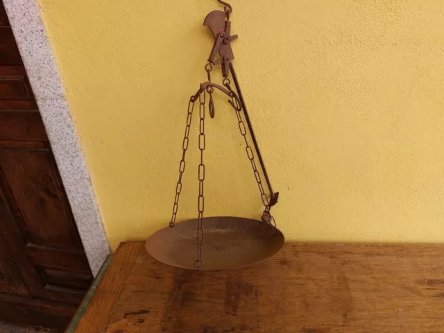 ANTICA BILANCIA PESA STADERA IN FERRO PESO ROMANO PIATTO DIAM 35cm