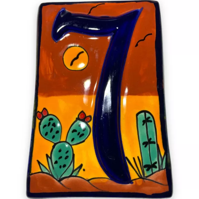 Mexican Talavera Desert House Address Number #7 Hand Painted Clay Ceramic Tile