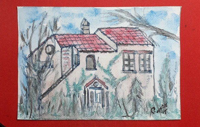 Quadri Disegno Su Tela Paesaggio Borgo Dipinto A Mano Bello 9 X 13 Arredo Casa
