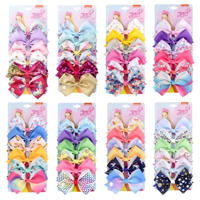 Pack of 6  Large JOJO Siwa Girls Hair clips 5 inches Bows unicorn UK