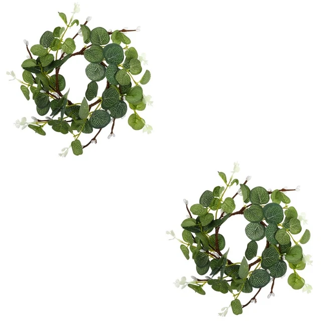 2x Corona de Velas Hojas Artificiales Decorativas Vela Corona Vela Corona