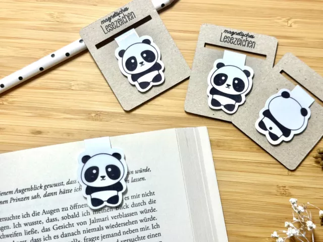 Handgemachtes magnetisches Lesezeichen mit süßem Panda, laminiert