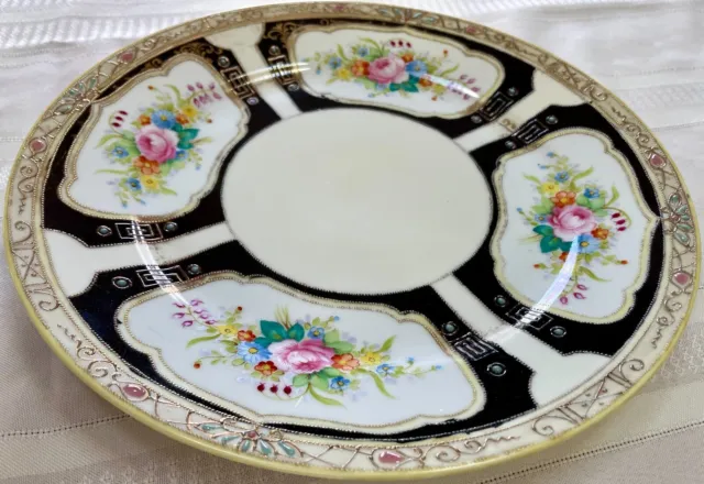 Antique Hand Painted Nippon Gold Gilt FLOWERS plate 10.5" diam. from 1891 - 1921