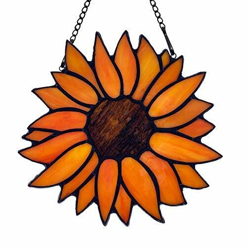 HAOSUM Sun Flower Tiffany Style Stained Glass Window Hangings Panel for Home ...
