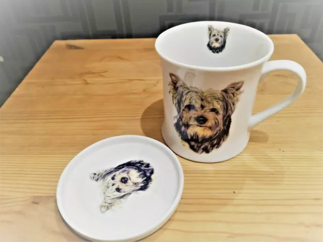 Leonardo Kaffeetasse Yorkshire  m Untersetzter / Deckel Hundemotiv Kaffeebecher