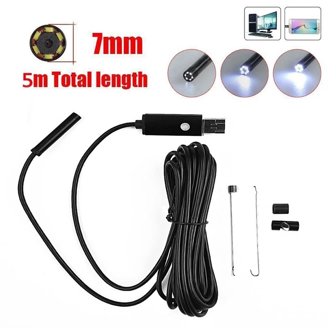 Endoscopio LED 5 M 7 mm mini telecamera di ispezione USB adattatore scarico canale FOTOCAMERA NUOVO