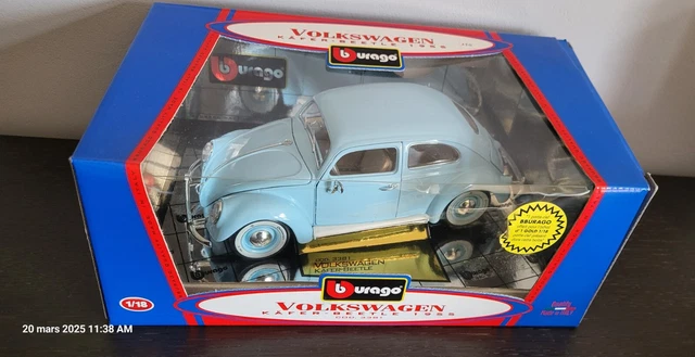 vw volkswagen coccinelle 1/18 burago 1955 bleu neuf beetle