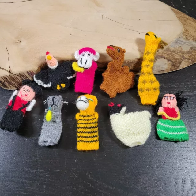 Knit Animal Finger Puppets Camel Giraffe Tiger Monkey Eagle Sheep Mouse People