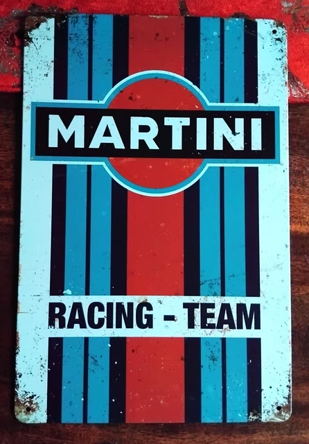 Panneau Martini Racing Team - 30x20cm Métal Effet Rouillé (vintage, Neuf)
