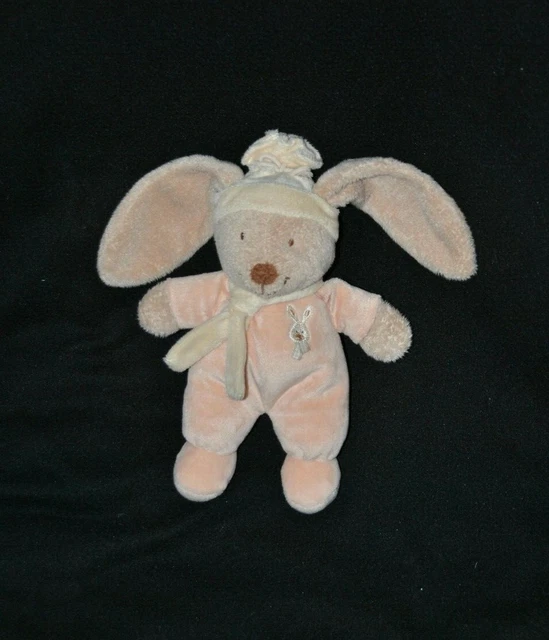 Peluche doudou lapin ORCHESTRA rose saumon beige écharpe 20/31 cm TTBE