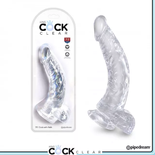 Sexy Fallo realistico trasparente 19 cm King Cock Clear 7.5 Balls Penis Dong