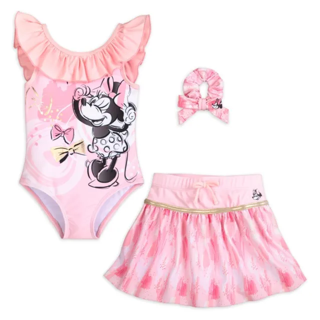 NWT Disney Store Minnie Mouse Swimsuit Skirt Scrunchie Girls 3 pc UPF 50+ U pick