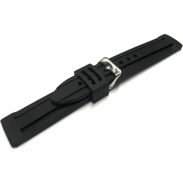 22mm Black Soft Silicone Rubber  Watch Band Strap for Men and Women