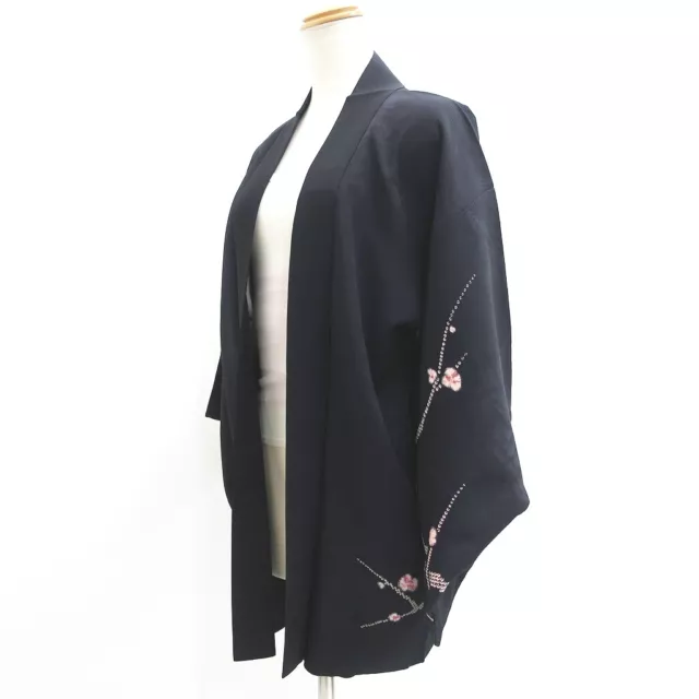 9169D5 Silk Vintage Japanese Kimono Haori Jacket Plum blossom Branch Peony