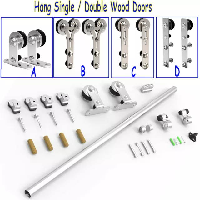 4-16FT Stainless Steel Sliding Barn Door Hardware Closet Track Kit Single/Double