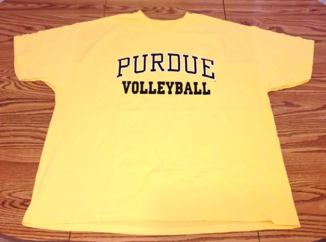 VTG Purdue Volleyball T Shirt Yellow Spellout Graphics Hanes 50/50 Mens 2XL