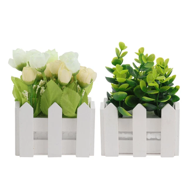 2 piezas Plantas Artificiales De Plástico Valla De Madera Set Decoraciones De Escritorio Artificial