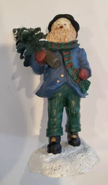 Vintage Mervyns Village Square Figurine Man Carrying Christmas Tree 4" 1995