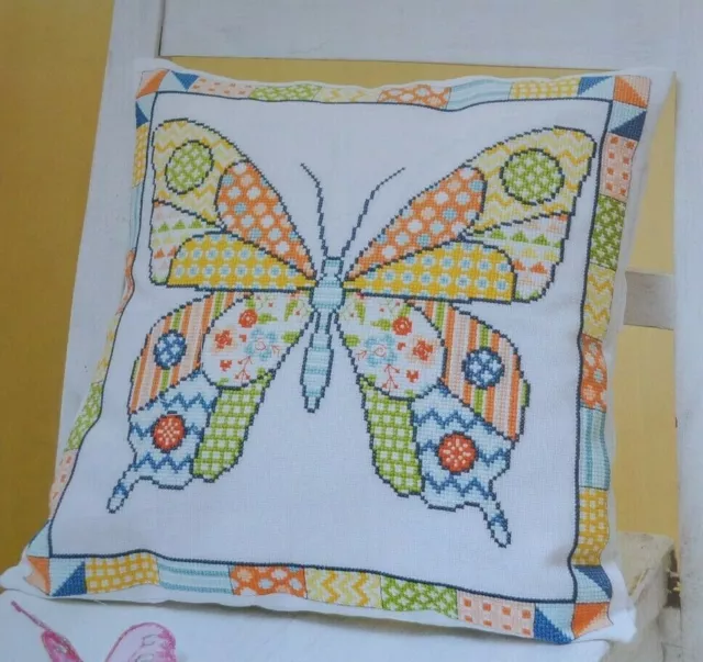 Gorgeous Patchwork Butterfly Cushion / Sampler Bright Colours Cross Stitch Chart