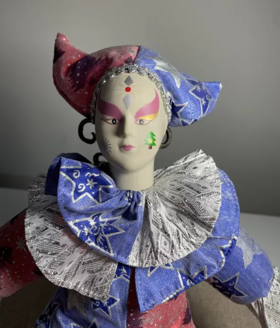 Harlequin Clown Mardi Gras Jester S1 Sugar Loaf   Christmas Doll