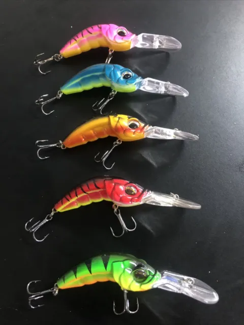 5 ASSORTED COLOURED hardbody lures for yellowbelly bass murray cod