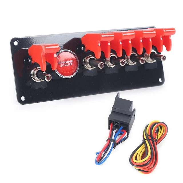 6 GANG RED Engine Start Push Button Switch Panel Race Car Ignition