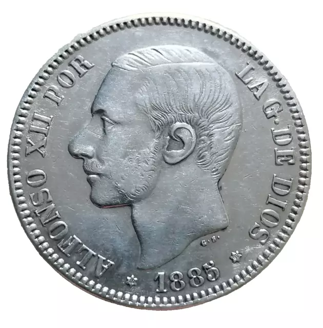 ESPAGNE 5 Pesetas Alphonse XII (1887) 1885 Madrid en argent