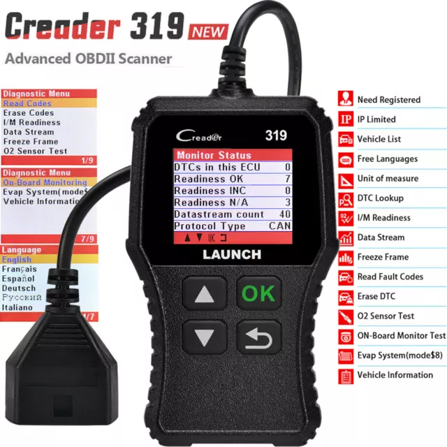 Launch CR319 Dispositivo diagnostico OBD2 automobilistico professionale Scanner