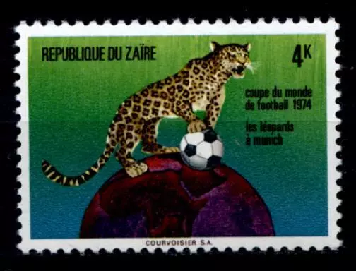 Leopard mit Fußball. 1W. Kongo-Zaire 1974