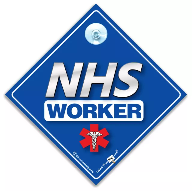 NHS WORKER Car Sign, Suction Cup Car Sign for Doctors, Nurses & Carers