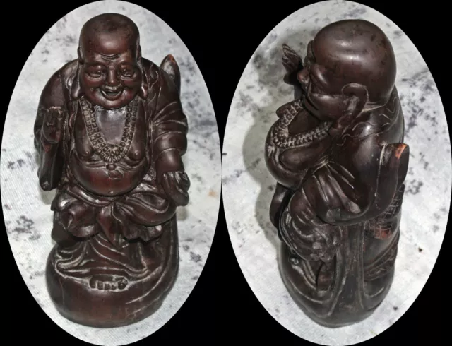 Antique Chinese Rose Wood Teaching Laughing Buddha Statue Carving Sculpture 19”