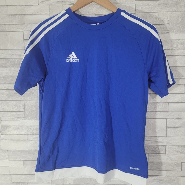 T-Shirt Ragazzi ADIDAS Top Blu Bianco Palestra Corsa Calcio CLIMALITE Età 13-14