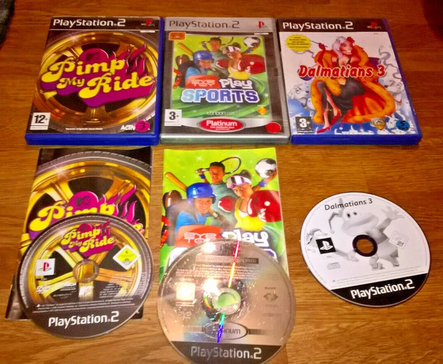 Lot De 3 Jeux PS2 : Dalmatians, Pimp My Ride, Eye Play - Bon état - Sans Notice - Version Française